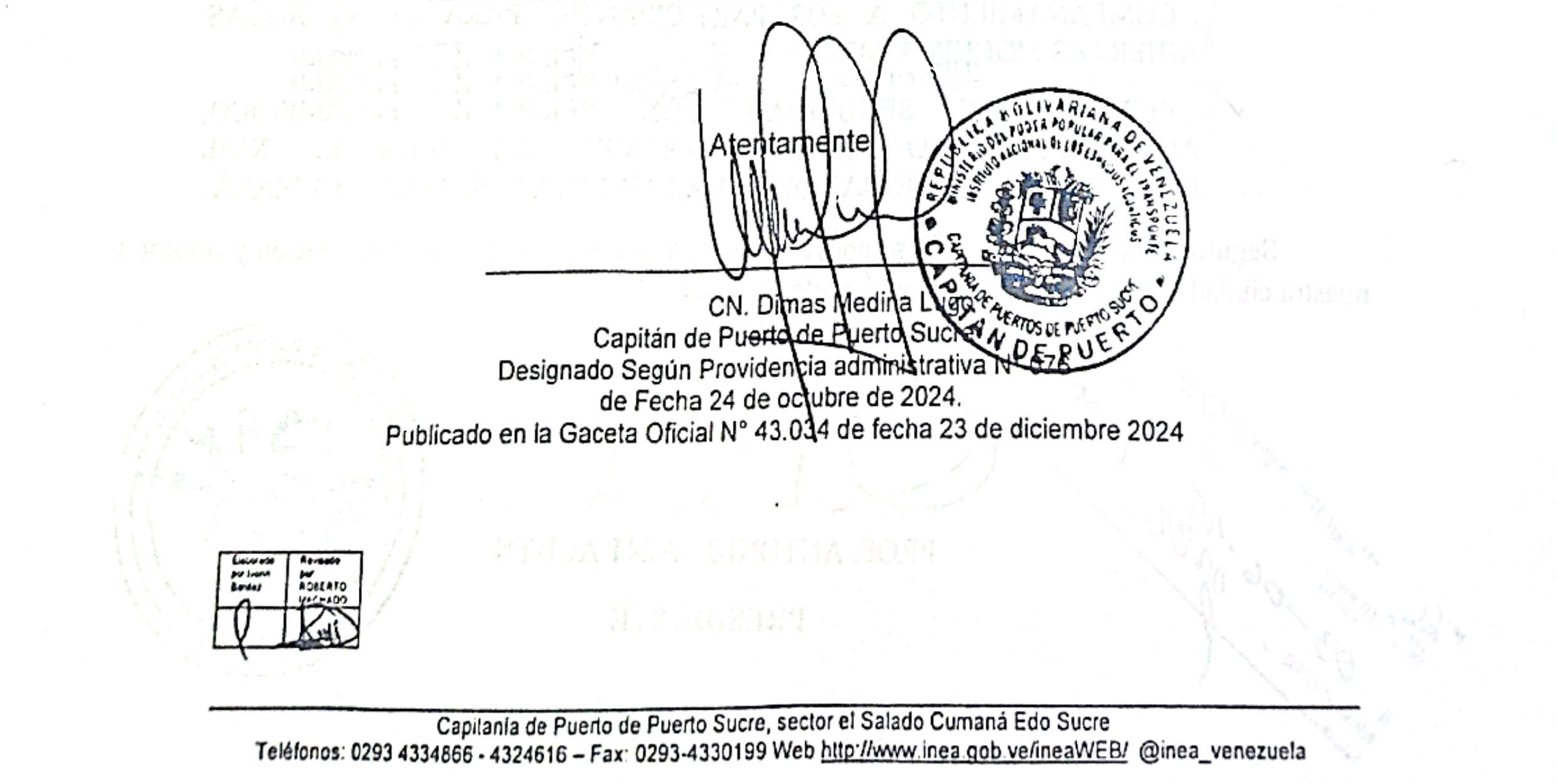 firma y sello capitanía de puerto sucre